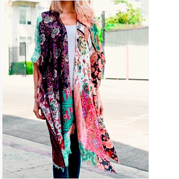 Boho Chic Kimono Wrap Robe Swim Coverup O/S - Picture 8 of 10